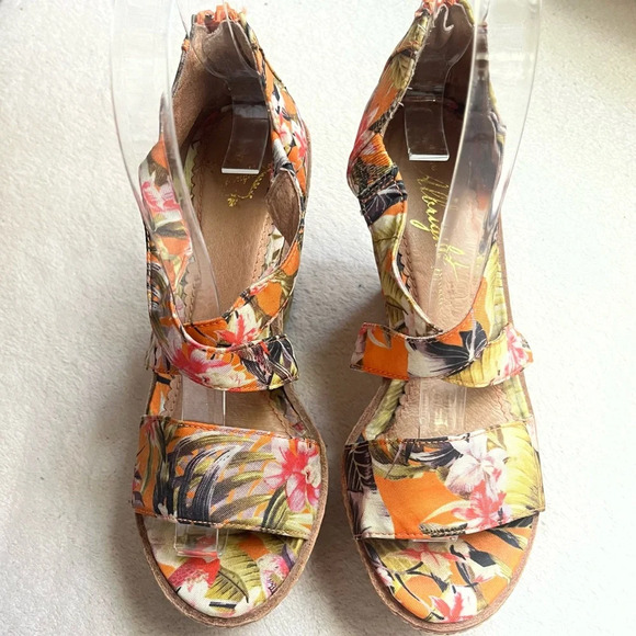Anthropologie Miss Albright Tropical Floral Wedge Sandals-Women’s 5-Orange Multi - Picture 2 of 15